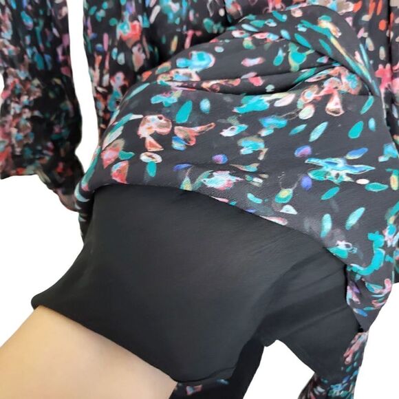 Iro Floral Asymmetrical Hem Long Sleeves Black Dress Size 38/Medium - Picture 8 of 12